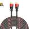 A neatly coiled black and red braided HDMI cable featuring gold-plated connectors with black and red housings, with the "Kiwi Shack" logo in the top-left corner.