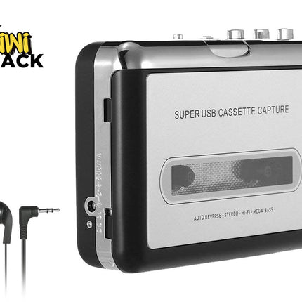 Super USB cassette capture device with earphones on a white background, featuring the Kiwi Shack logo.