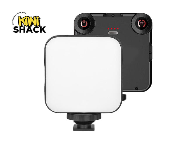 Light panel with control panel on a white background, featuring the Kiwi Shack logo.