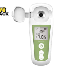 Digital device with a green display and white casing on a white background, branded 'Kiwi Shack'.