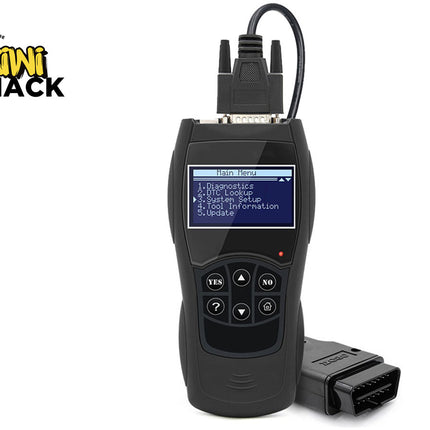 Car diagnostic tool with digital display on a white background, branded 'Kiwi Shack'.