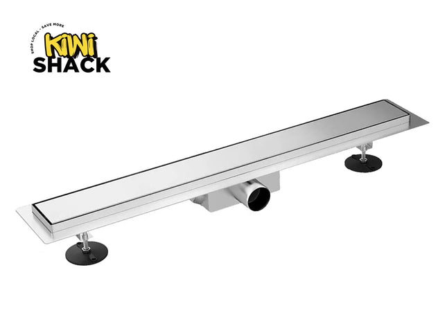 Long rectangular metal drain with Kiwi Shack logo at the top.