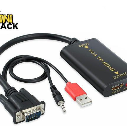 VGA to HDMI adapter with cables on a white background, branded as Kiwi Shack.