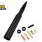 A black bullet-style car antenna with various brass mounting screws, threaded studs, and rubber washers arranged alongside it, featuring a "Kiwi Shack" logo in the top left corner.