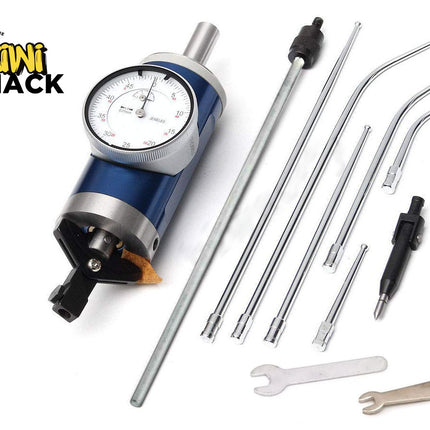 Measurement tool set with gauge and various rods on a white background, branded 'Kiwi Shack'.