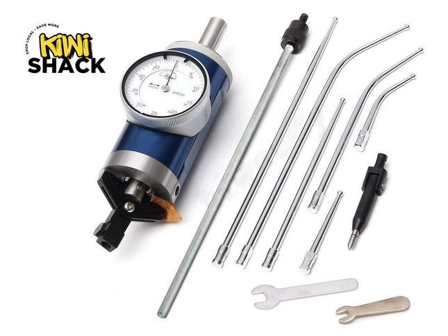 Measurement tool set with gauge and various rods on a white background, branded 'Kiwi Shack'.