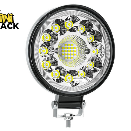 Round LED work light with visible brand 'Kiwi Shack' on a white background