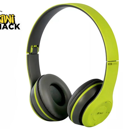 Green and black headphones with 'Kiwi Shack' logo on a white background