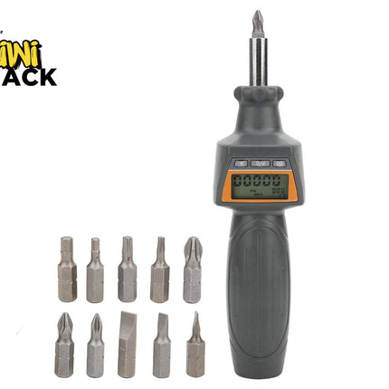 Digital screwdriver set with multiple drill bits on a white background, featuring the Kiwi Shack brand.