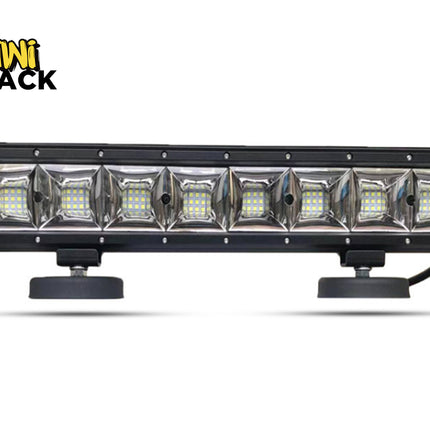 An automotive LED off-road light bar with multiple reflector cups and mounting brackets, featuring the "Kiwi Shack" logo in the top-left corner.