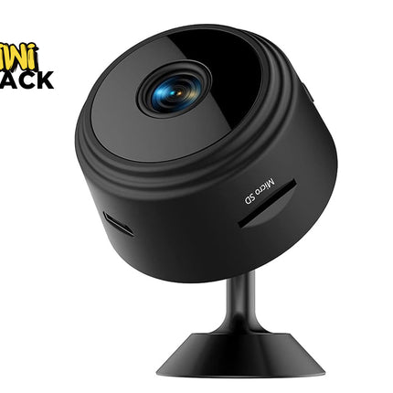 Black security camera on a white background with 'Kiwi Shack' branding.