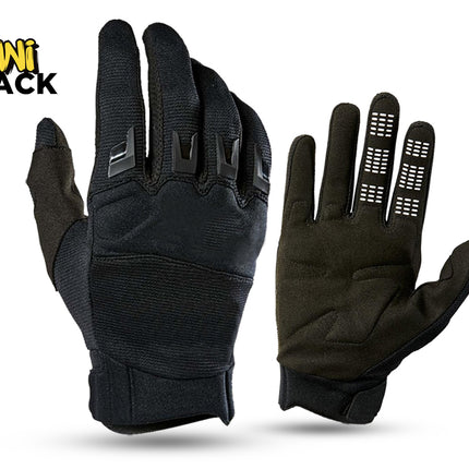 A pair of black tactical gloves shown from both sides against a white background, featuring protective knuckle plating on the back of the left glove and anti-slip silicone grip patterns on the fingers of the right palm, with a "Kiwi Shack" logo in the top left corner.