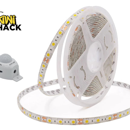 LED strip light with motion sensor on a white background, branded as Kiwi Shack.
