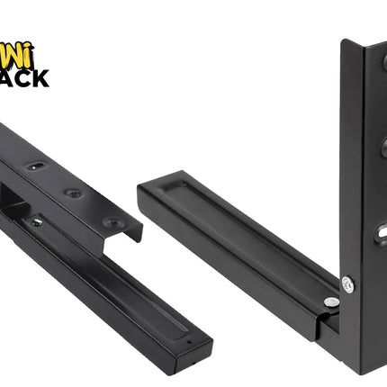 Two black metal mounting brackets shown on a white background, with the Mini Shack logo in the top-left corner.
