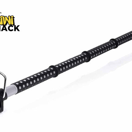 Extendable car roof grab bar / vehicle assist handle with a perforated black padded grip, silver telescopic metal rod, metal loop handles at both ends, rubber/plastic anchor feet, and Kiwi Shack logo watermark.