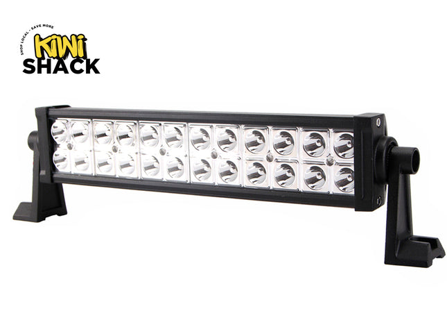 A dual-row black LED light bar with adjustable side mounting brackets, featuring the "Kiwi Shack" logo in the top-left corner.