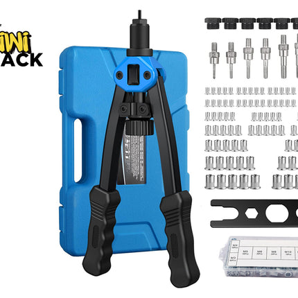 Bolt cutter set with blue case and multiple attachments on a white background, featuring the Kiwi Shack brand.