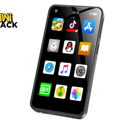Smartphone with app icons on a white background, featuring the Kiwi Shack logo.