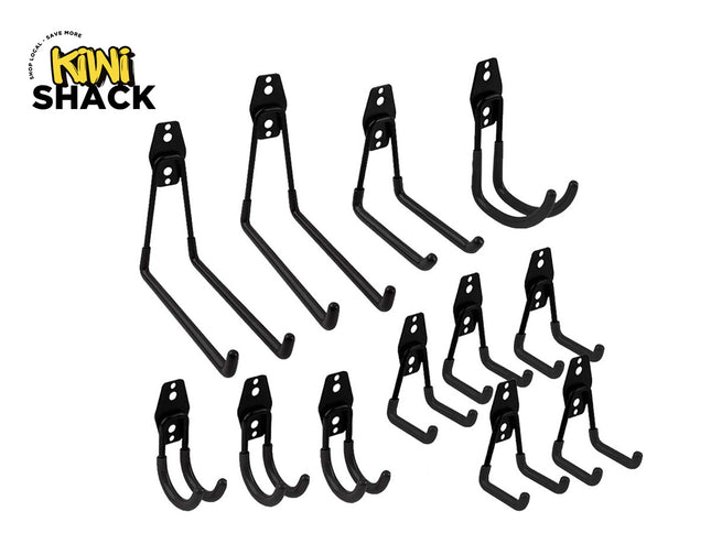 Set of black hooks on a white background with 'Kiwi Shack' branding.