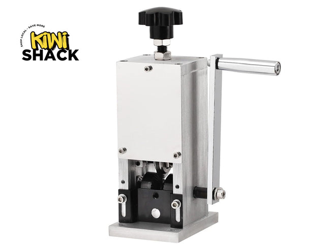 Metallic device with a handle and adjustable knob on a white background, branded 'Kiwishack'.