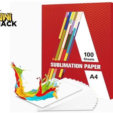 A4 sublimation paper pack with colorful design and Kiwi Shack branding on a white background.