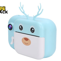 Blue cartoon-style device with deer antlers on a white background, featuring the Kiwi Shack logo.