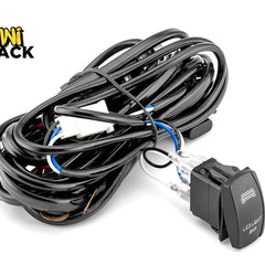 An automotive LED light bar wiring harness kit with a heavy-duty rocker switch and coiled wiring, featuring the "Kiwi Shack" logo in the top-left corner.