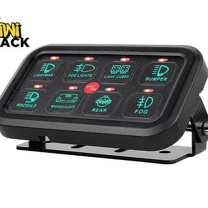 Control panel with illuminated buttons on a white background, branded with 'Kiwi Shack'.