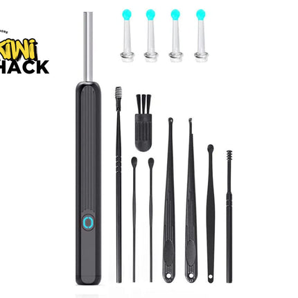 Black electronic device with various attachments on a white background, featuring the Kiwi Shack brand.