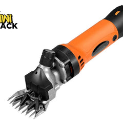 Electric shears with a black and orange handle on a white background, featuring the Kiwi Shack logo.