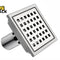 Kiwi Shack brushed nickel stainless steel square shower floor drain with removable grid strainer.