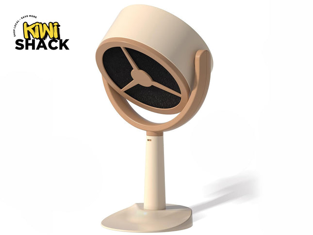 Kiwi Shack portable USB desktop oscillating fan with modern aesthetic and adjustable tilting head.
