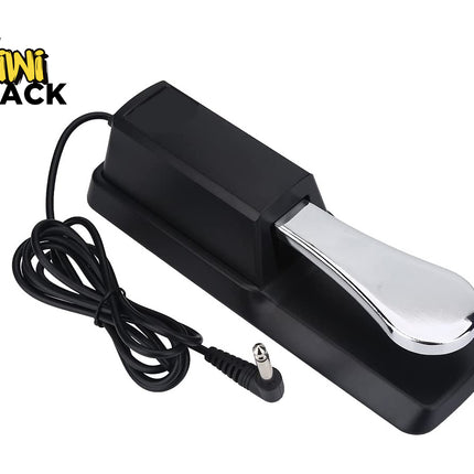 Black and silver foot pedal with cable on a white background, branded 'Kiwi Shack'.