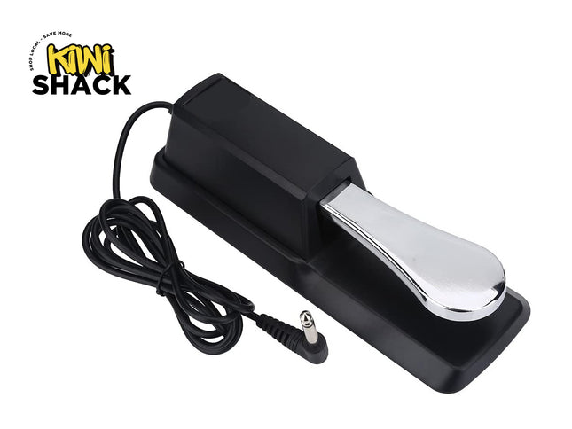 Black and silver foot pedal with cable on a white background, branded 'Kiwi Shack'.