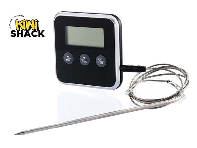 Digital BBQ Thermometer - Target Temp Alert - Magnetic | 1M Cord | 19.3cm Probe | 0-250°C Range | For Meat, Oven, Grill, Smoker