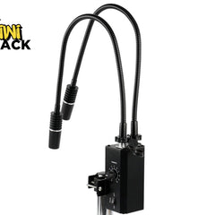 Black electronic device with dual flexible hoses on a white background, featuring the Kiwi Shack logo.