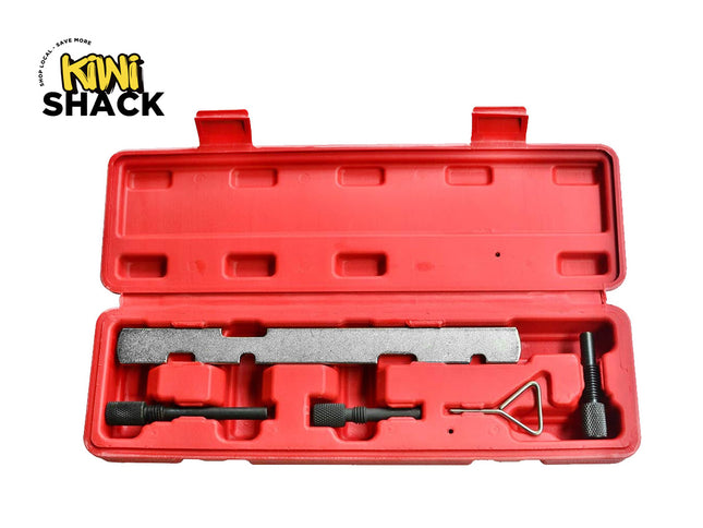 Red tool case with mechanical tools inside, branded 'Kiwi Shack'.