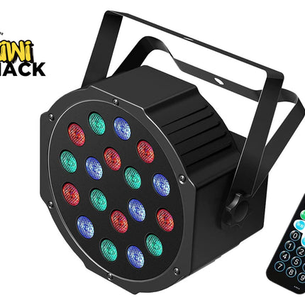 Black LED light fixture with colorful lights and a remote control on a white background, branded 'Kiwi Shack'.