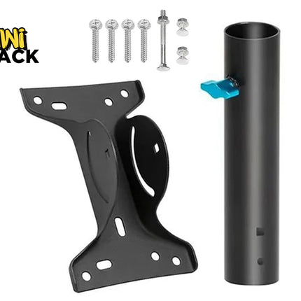 Kiwi Shack heavy-duty speaker pole mount bracket kit with adjustable clamp and mounting hardware.