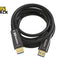A coiled black HDMI cable with gold and blue connector ends, shown on a white background with a Kiwi Shack logo in the top-left corner.