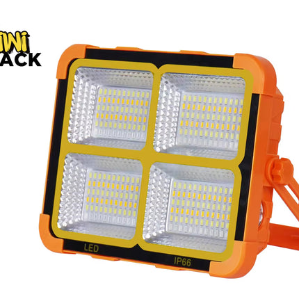 Orange and black LED flood light with 'Kiwi Shack' branding on a white background
