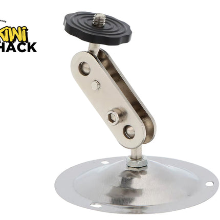 Metal bracket with a Kiwi Shack logo on a white background