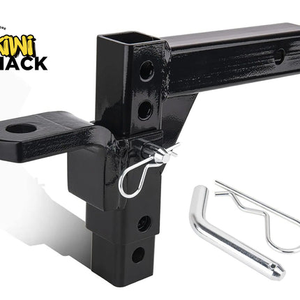 Black towing hitch with a key on a white background, featuring the Kiwi Shack logo.