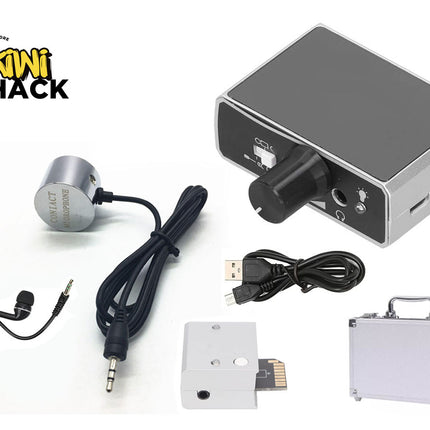 Audio equipment set with cables and a case on a white background, featuring the Kiwi Shack brand.