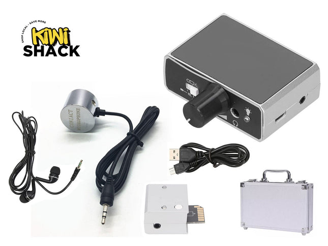 Audio equipment set with cables and a case on a white background, featuring the Kiwi Shack brand.