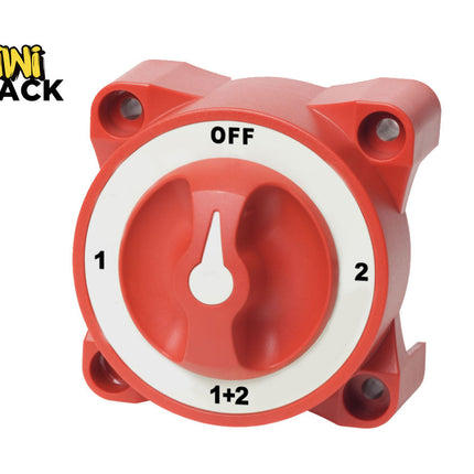 A red and white marine electrical switch component with a red rotary knob, featuring the KiNi Shack logo in the top-left corner.