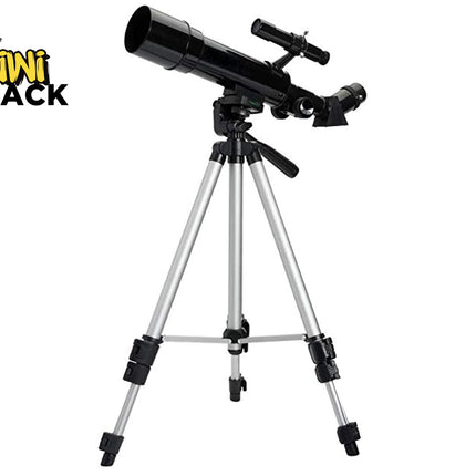 Telescope on a tripod with Kiwi Shack logo in the corner