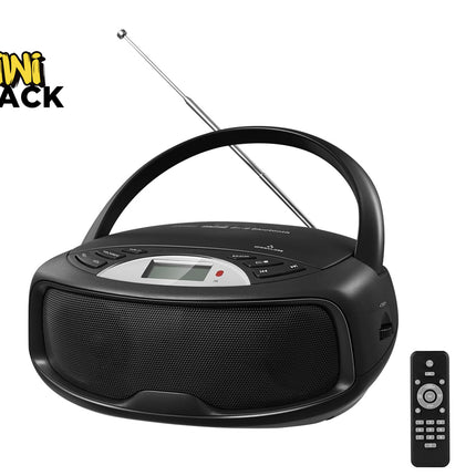 Portable CD Player with Bluetooth - FM Radio & Karaoke Machine | HiFi Stereo Speakers USB/AUX MP3 Playback Remote Control Black Home Audio