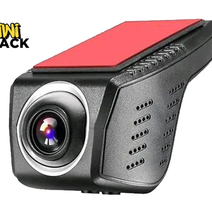 A black compact dashboard camera with a red adhesive mount pad on top, featuring the "Kiwi Shack" logo in the top-left corner.