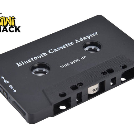 Black cassette tape with Bluetooth adapter labeled 'Kiwi Shack' on a white background